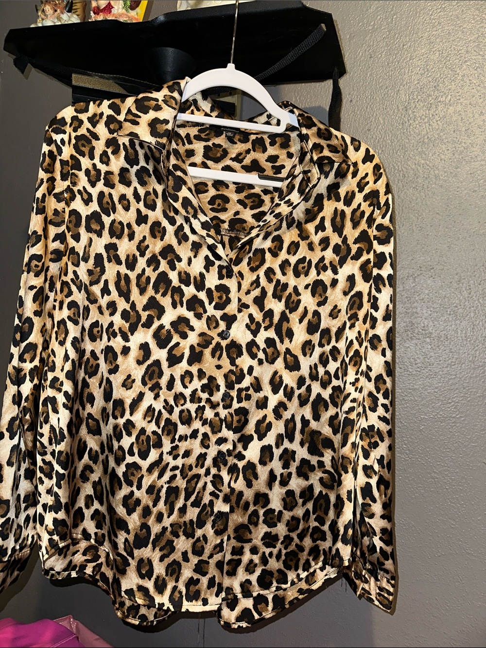 Ambiance Leopard Print Button-Down Shirt in Beige and Black